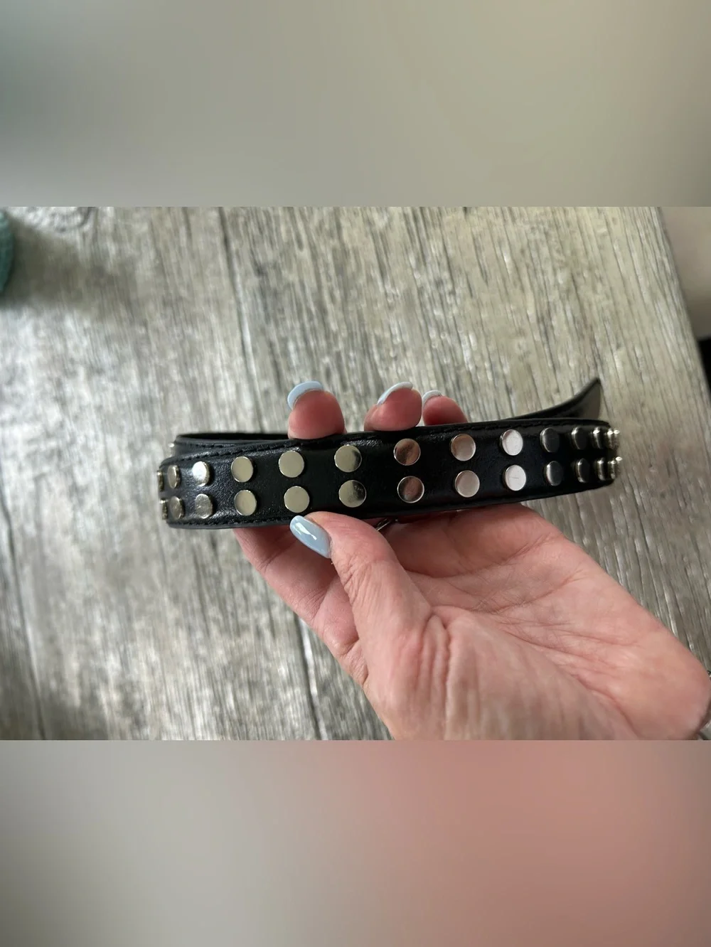 White House Black Market Black Leather Studded Belt with Silver Buckle NEW